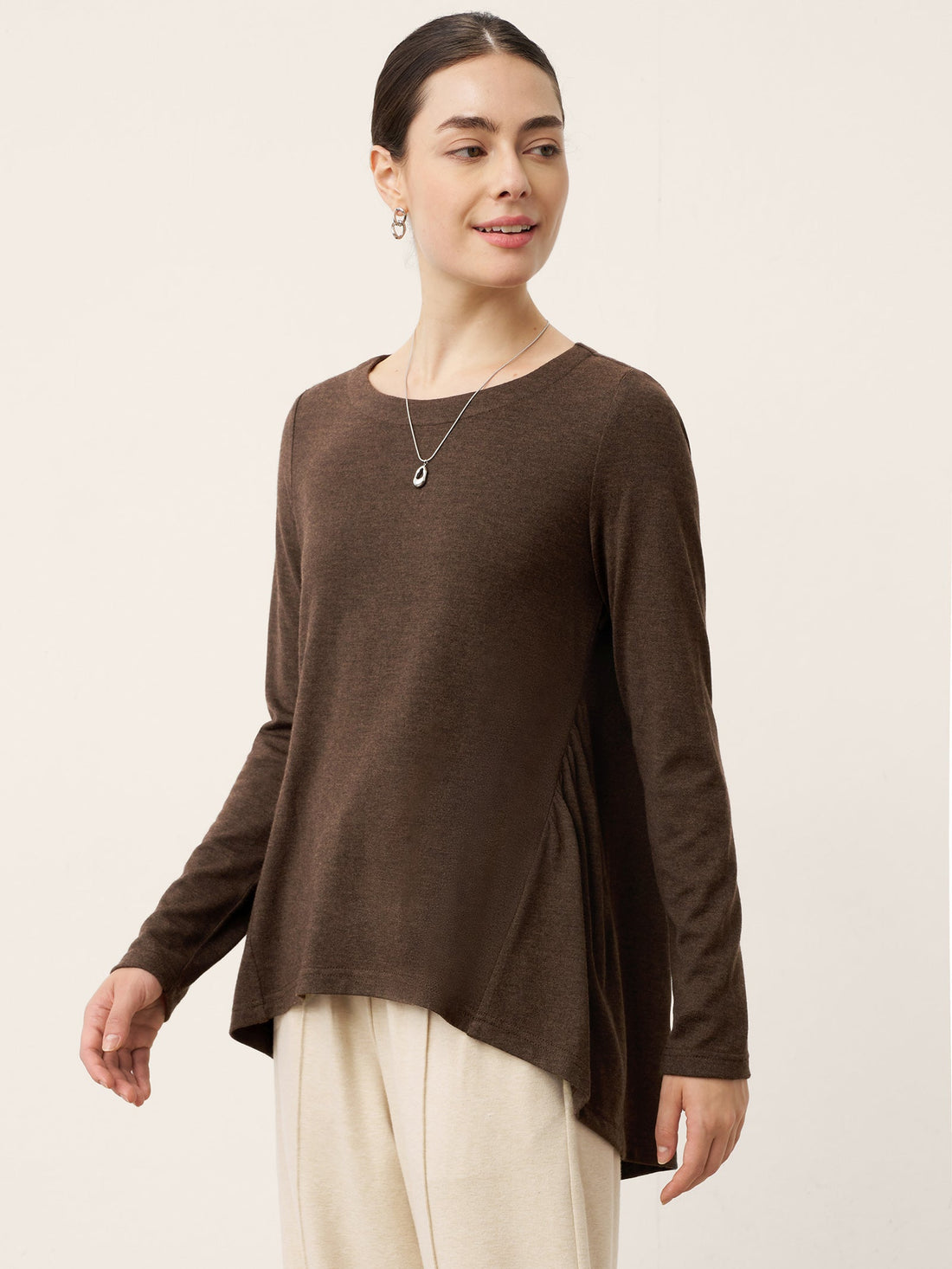 Wool Blend Ruched Boat Neck Top