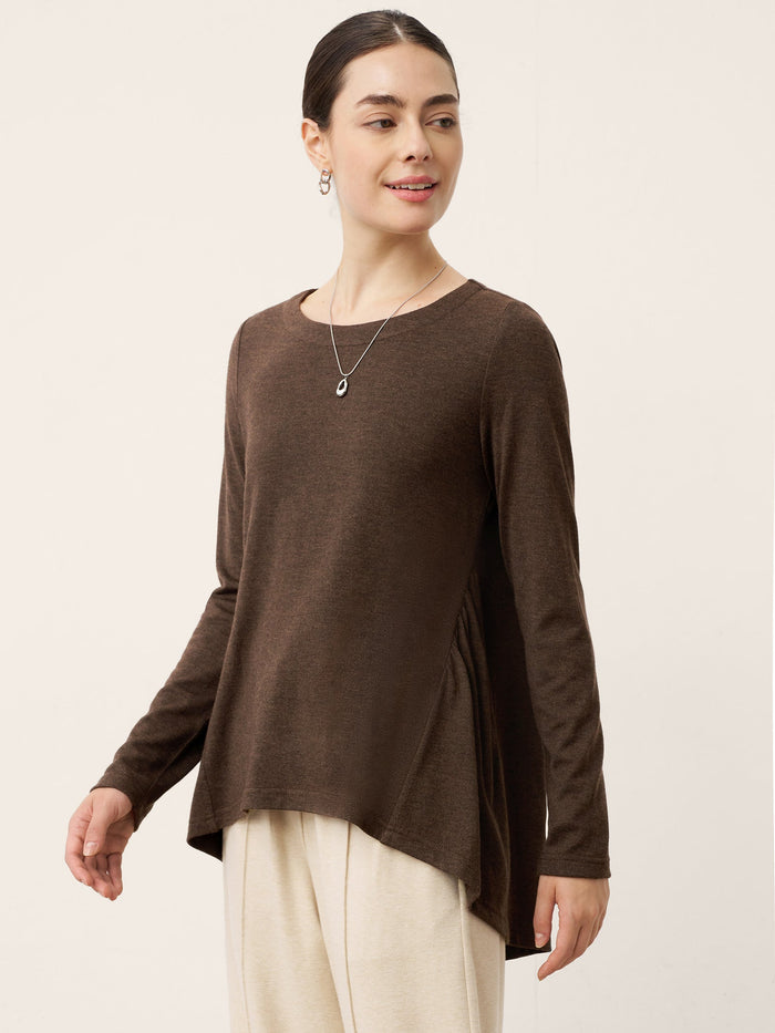 Wool Blend Ruched Boat Neck Top