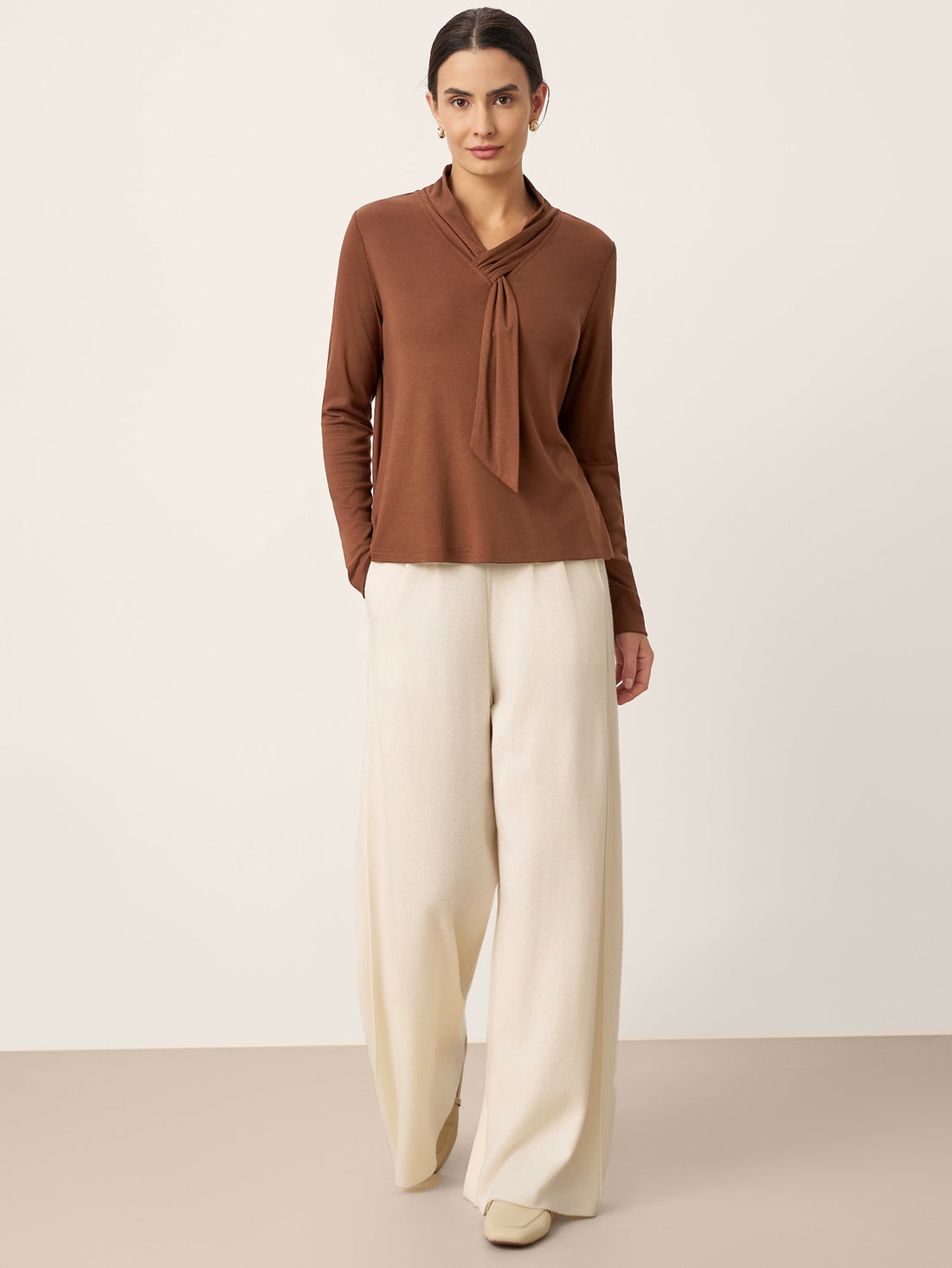 Wool V-Neck Long Sleeve Jersey Top