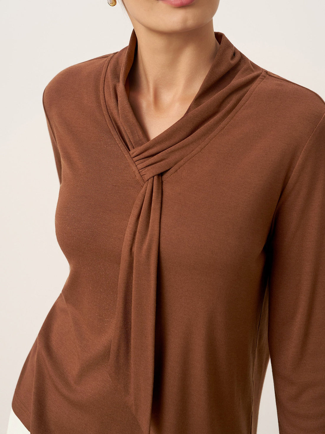 Wool V-Neck Long Sleeve Jersey Top