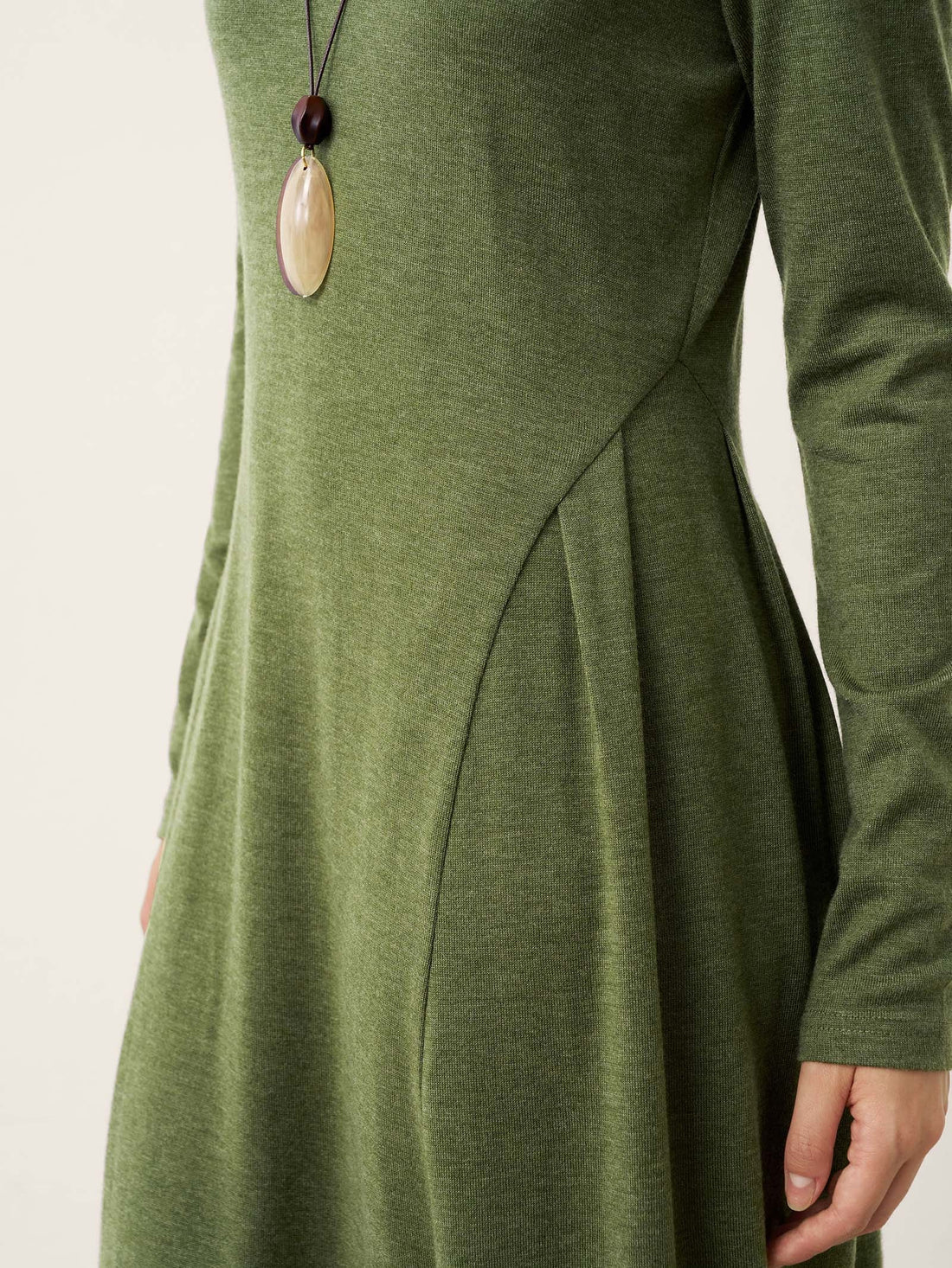 Wool Blend Pleated Midi Dress with Long Sleeves