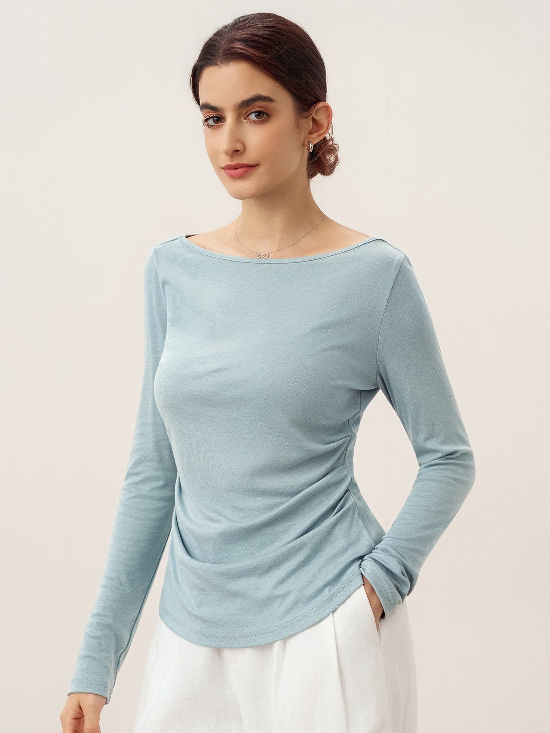 Wool Blend Stretch Jersey Top, Tailored Fit