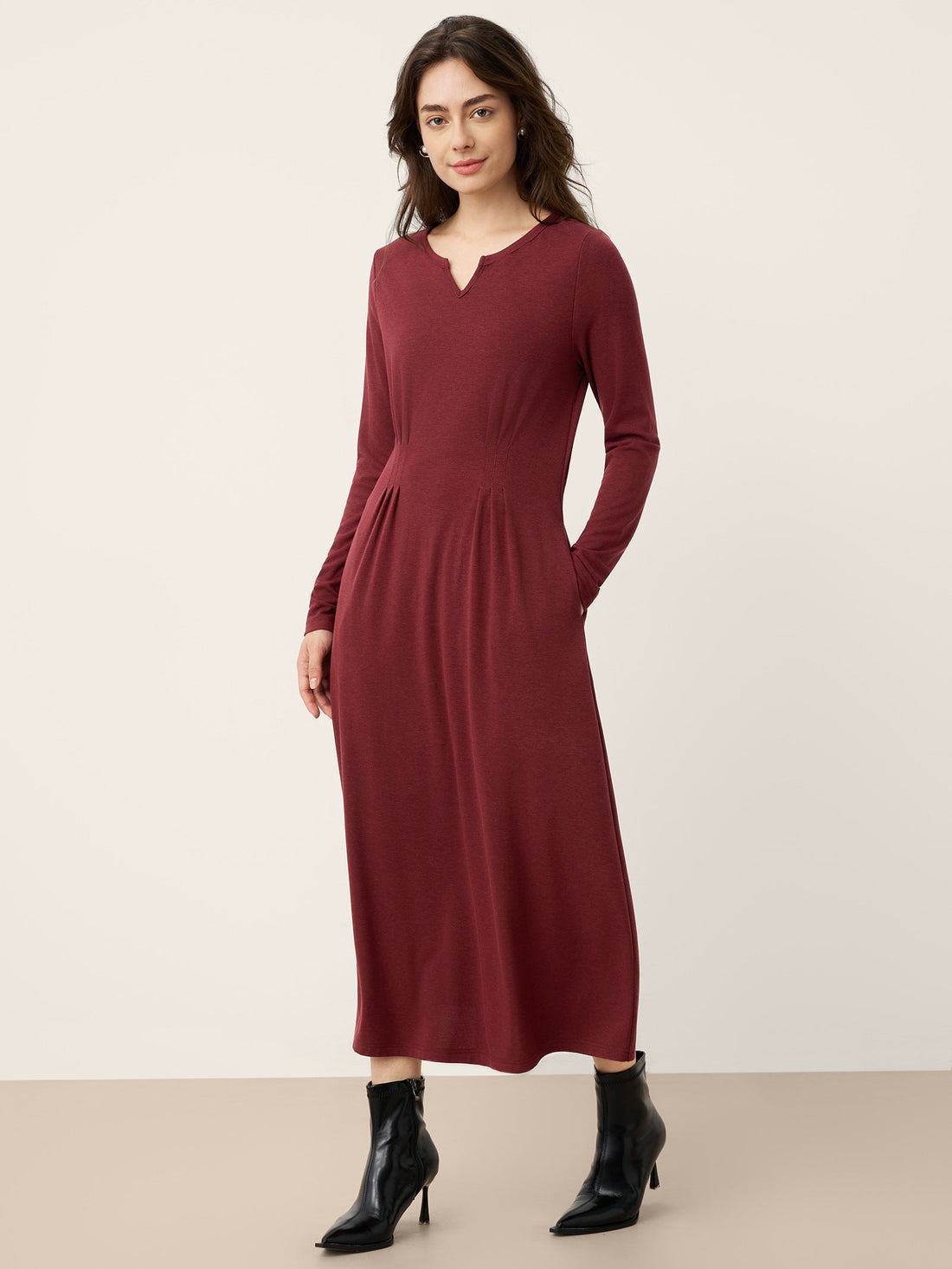 Wool Tailored Long Sleeve Midi Dress