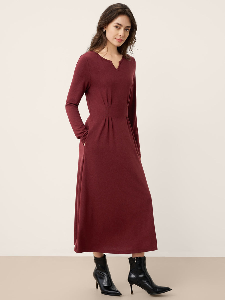 Wool Tailored Long Sleeve Midi Dress