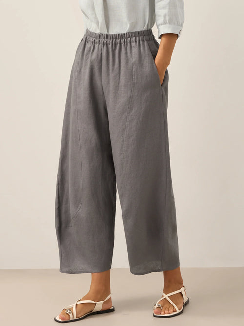 100% Linen Wide Leg Elastic Waist Pants