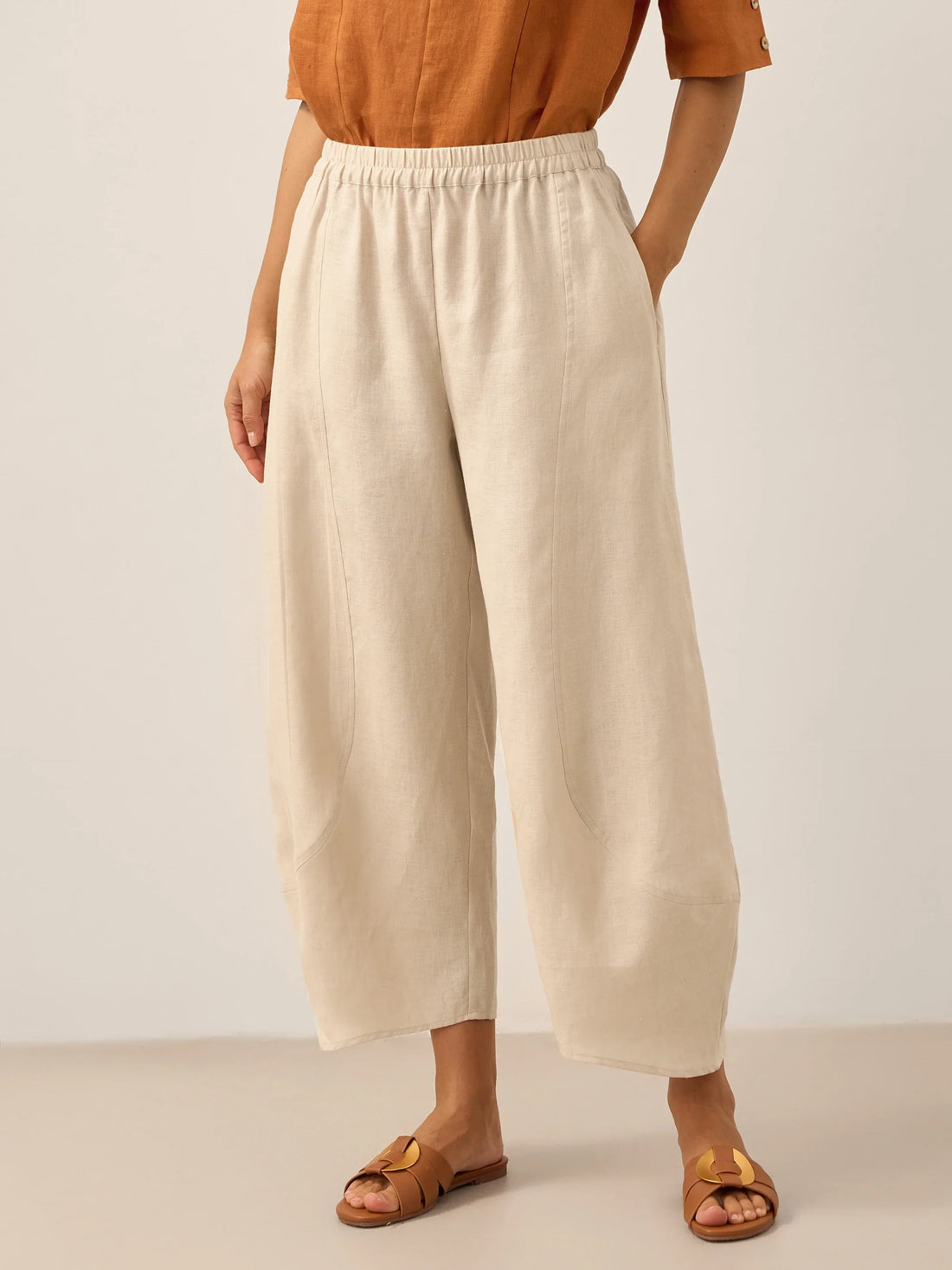 100% Linen Wide Leg Elastic Waist Pants