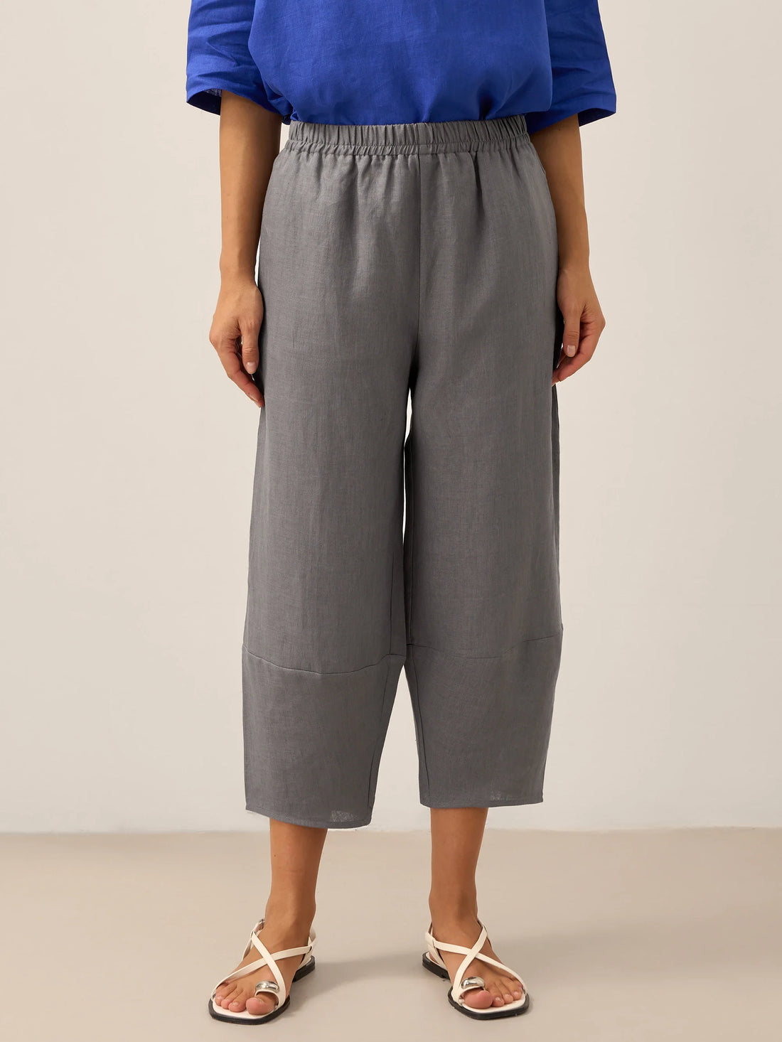 100% Linen Garment-Dyed Crop Barrel Pants