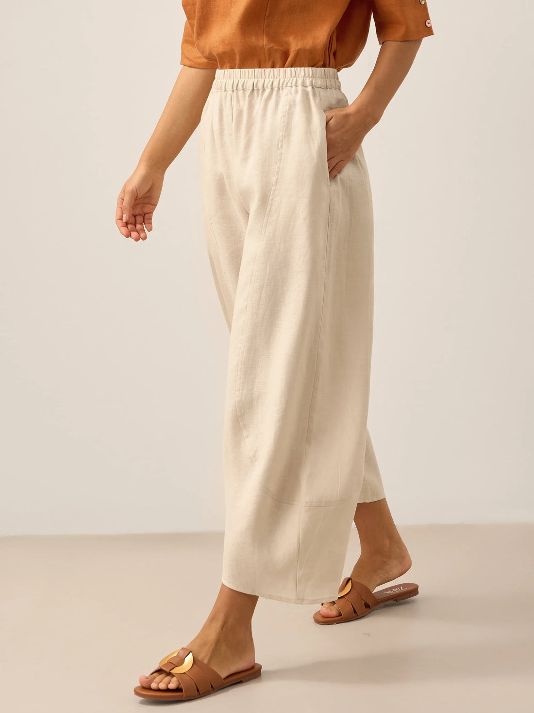 100% Linen Wide Leg Elastic Waist Pants