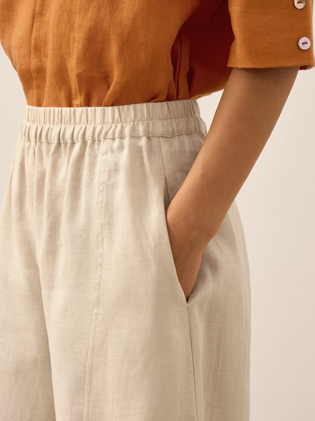 100% Linen Wide Leg Elastic Waist Pants