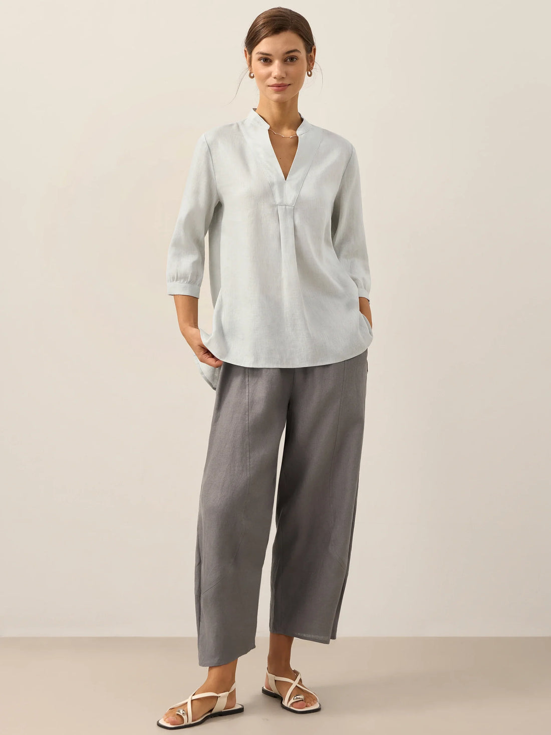 100% Linen Wide Leg Elastic Waist Pants