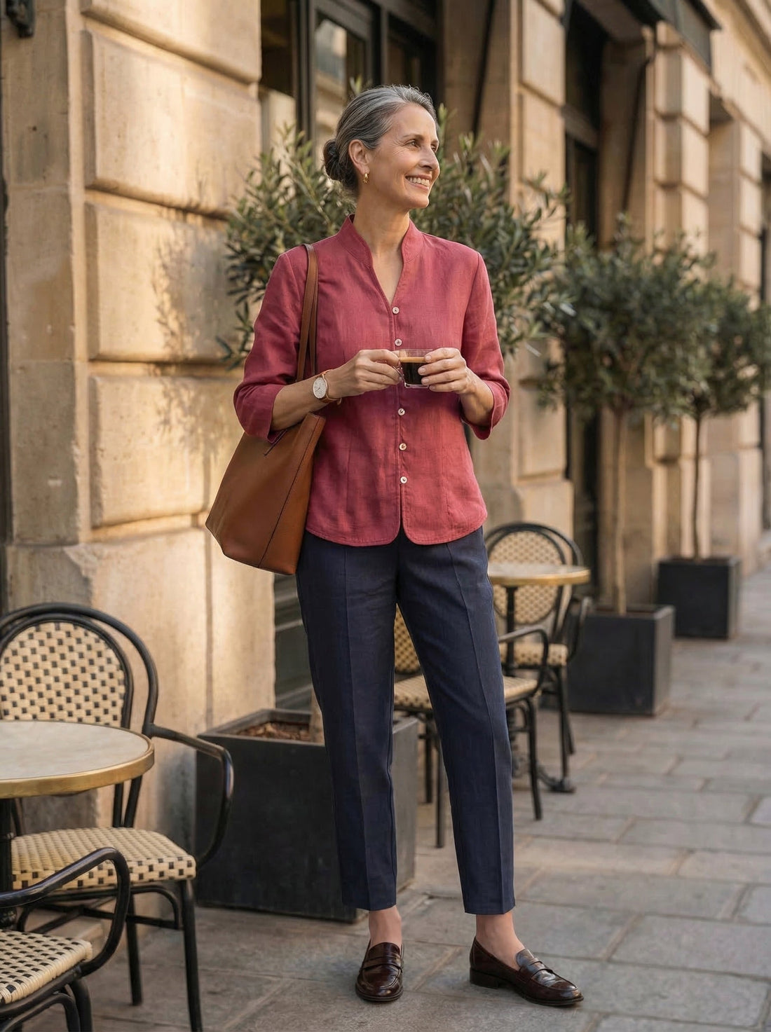 Linen Blend Tailored Straight-Leg Pants