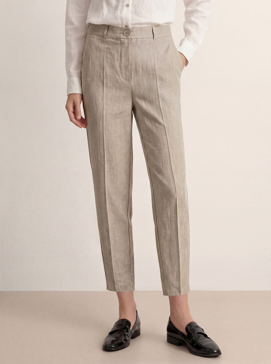 Linen Blend Tailored Straight-Leg Pants