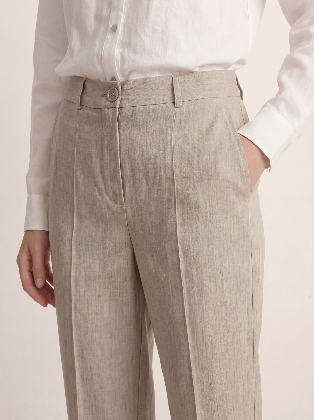 Linen Blend Tailored Straight-Leg Pants