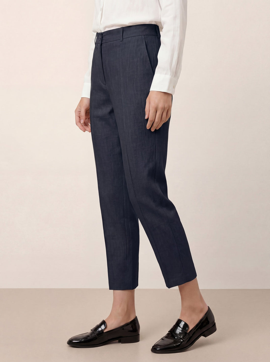 Linen Blend Tailored Straight-Leg Pants