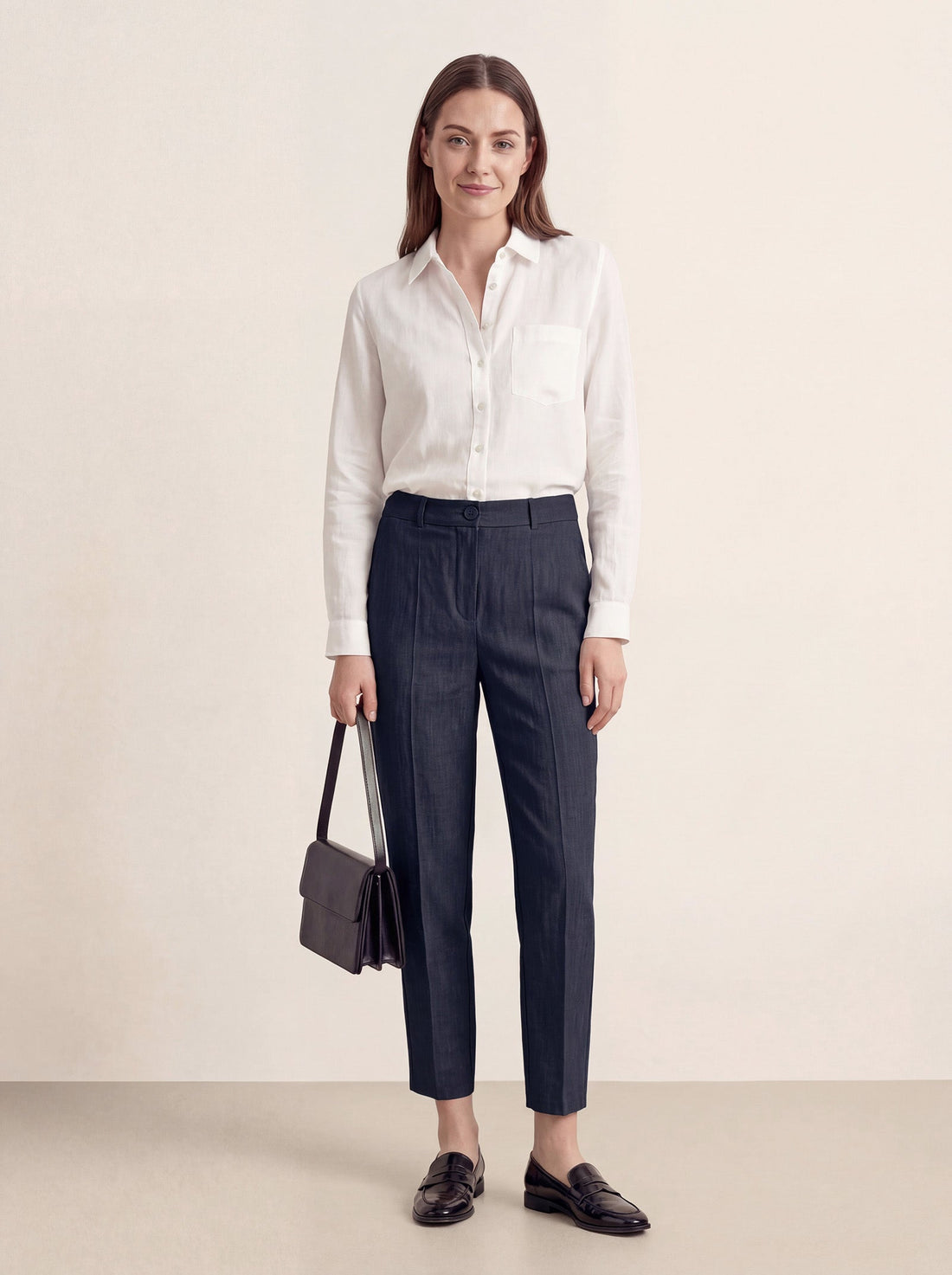 Linen Blend Tailored Straight-Leg Pants