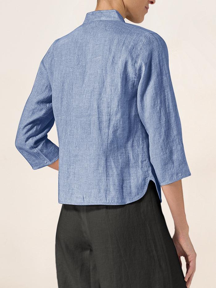 100% Linen Tailored Stand-Collar Jacket