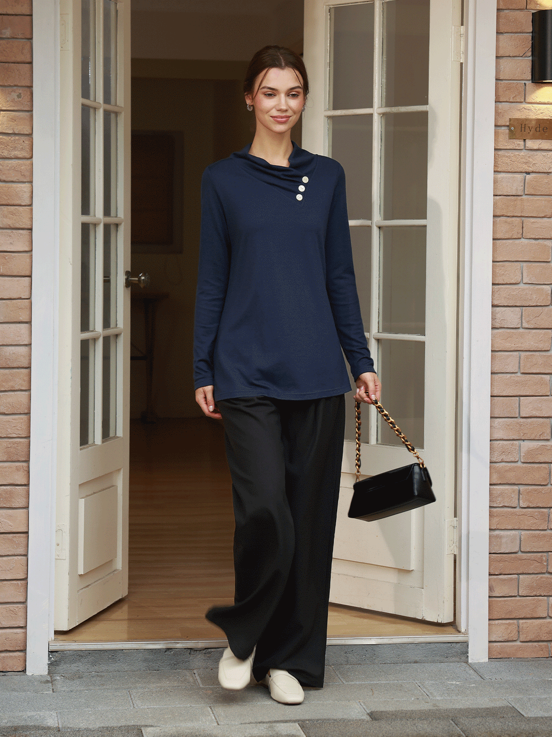 Jersey Knit Button Detail Long Sleeve Top