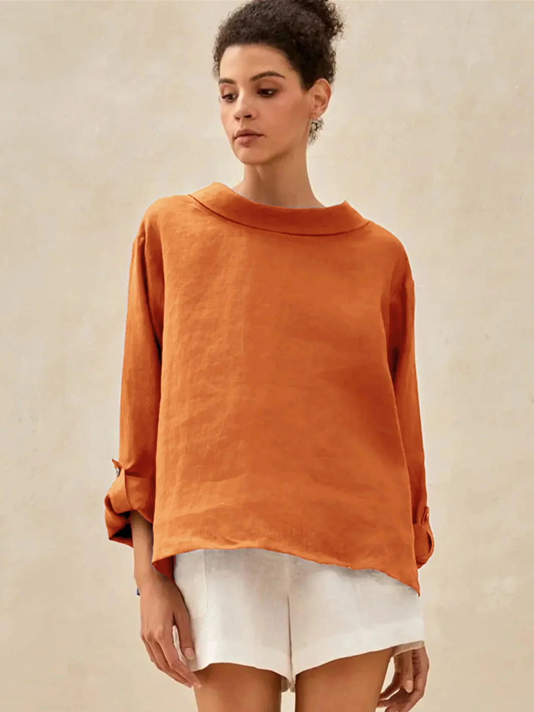 100% Linen Garment-Dyed Straight Blouse