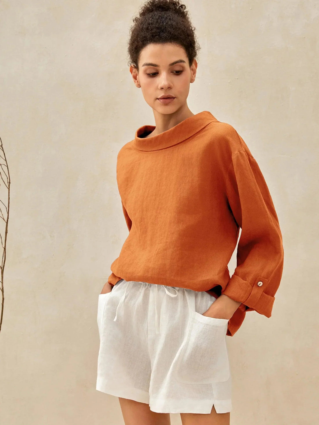 100% Linen Garment-Dyed Straight Blouse