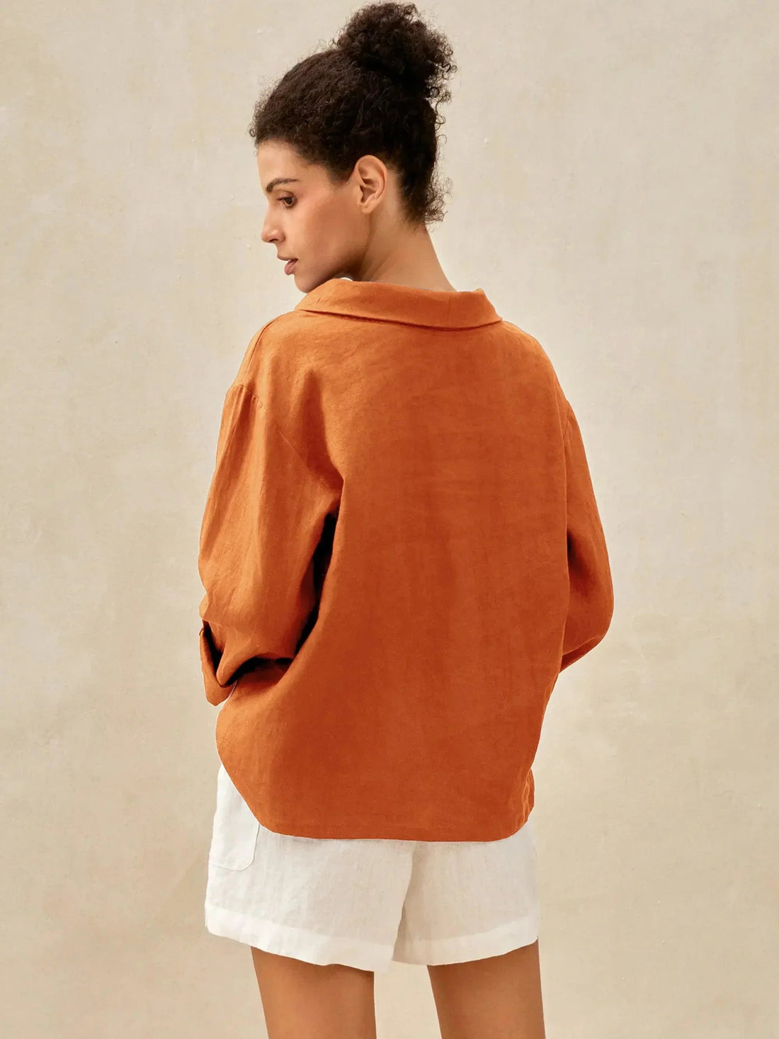 100% Linen Garment-Dyed Straight Blouse