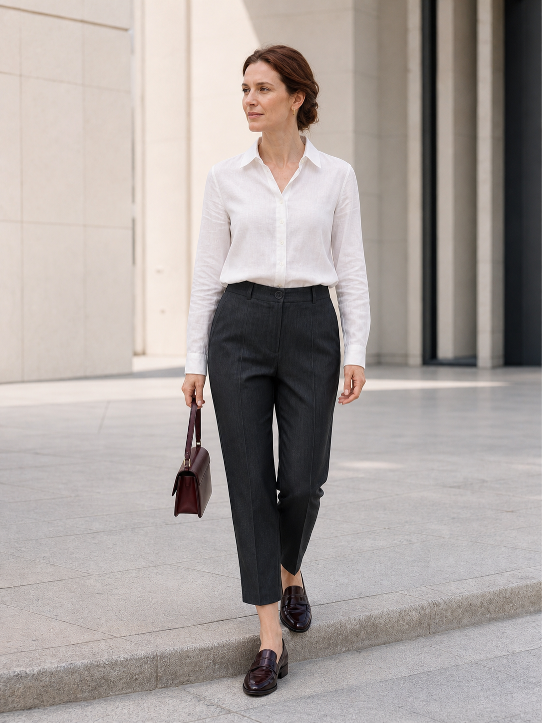 Linen Blend Tailored Straight-Leg Pants