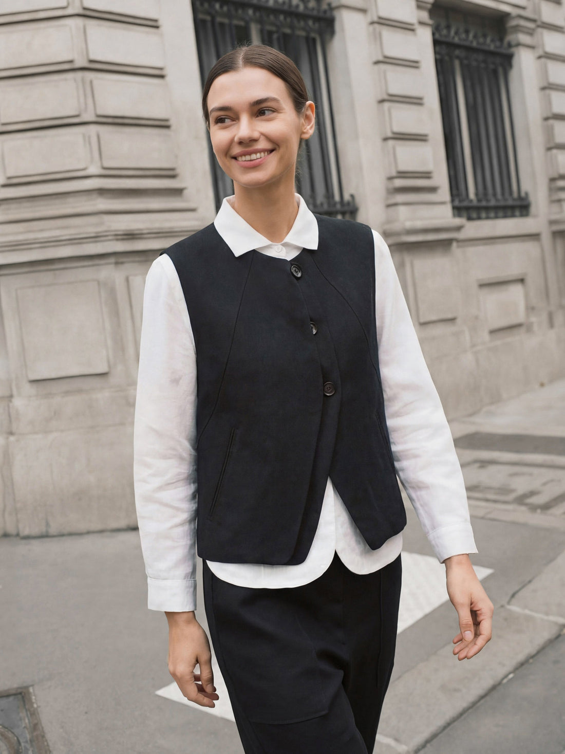 Linen-Blend Asymmetric Sleeveless Vest