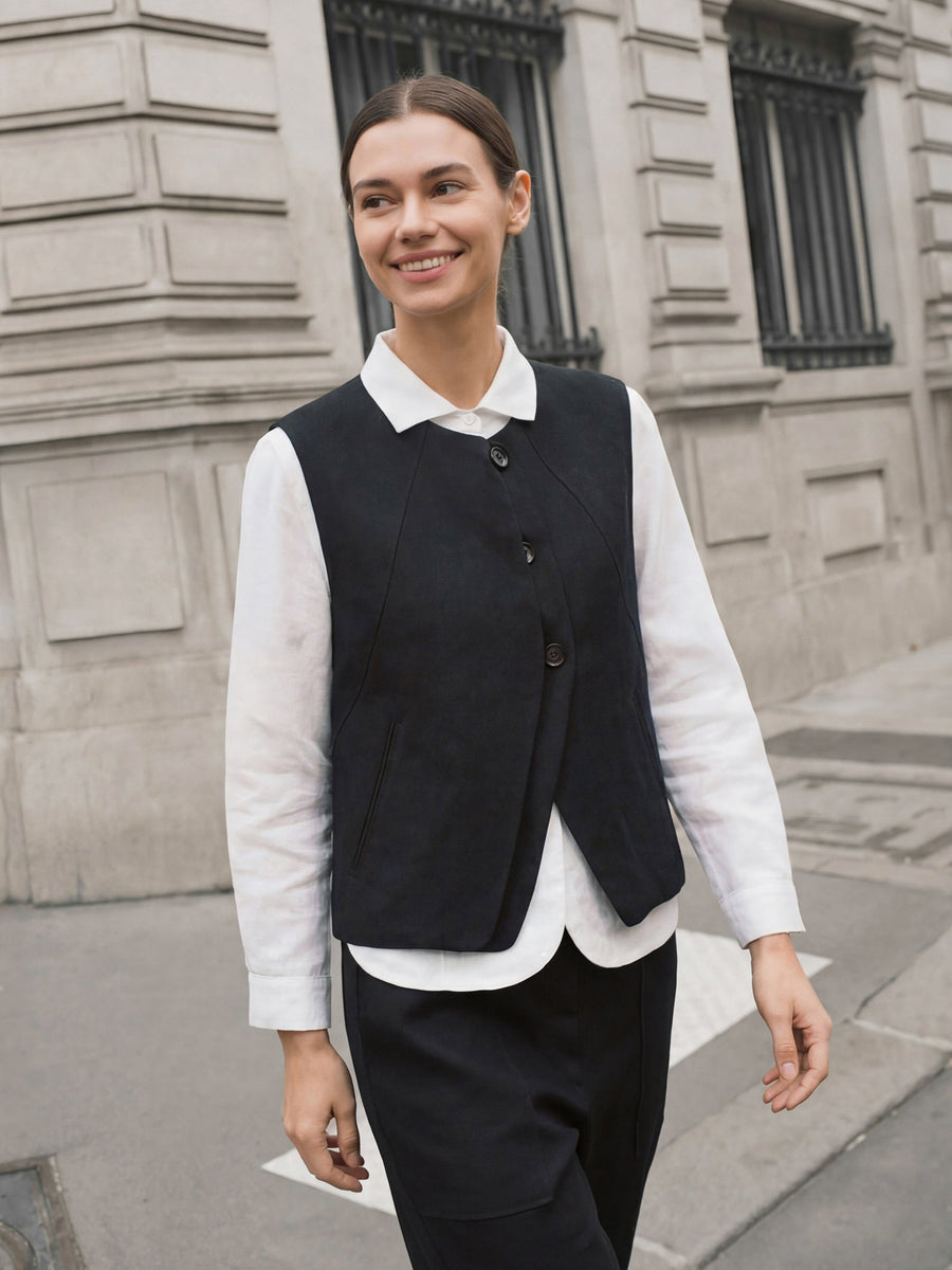 Linen-Blend Asymmetric Sleeveless Vest